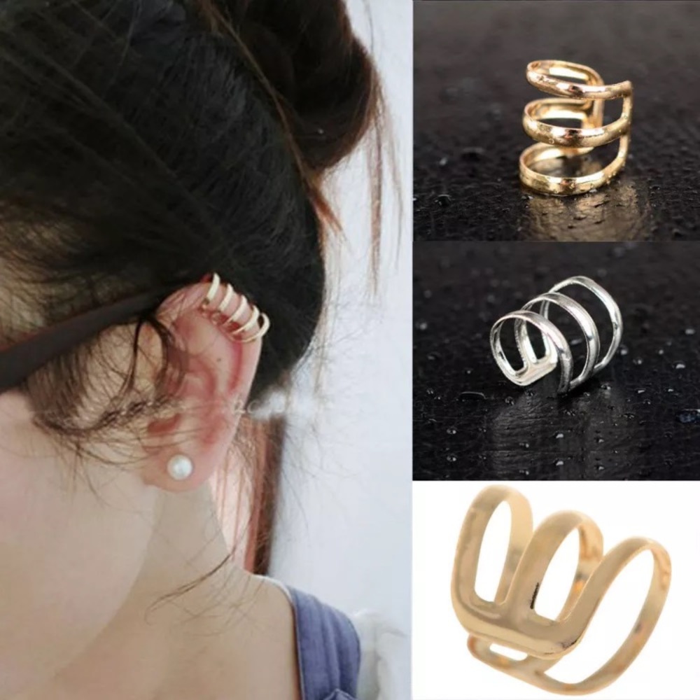 Gold Ear Earring Cuffs 3 Rings 2/$18